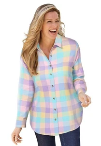 Woman Within Plus Size Classic Flannel Shirt - Picture 1 of 88