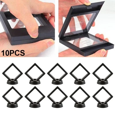 Transparent Floating Frame Stand Box for Jewelry Ring Coin Clear Display Case - Image 1 of 4