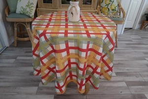 Food Network Large Colorful Plaid Tablecloth 70" Round - Picture 1 of 6
