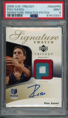 2005 U.D. Trilogy Pau Gasol Signature Swatch Patch Auto /10 PSA 9 Grizzlies - Image 1 of 2