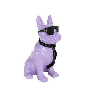 Bulldogge Hund mit Sonnenbrille und Schal Kunstharz lila H: 60 cm -11795- - Picture 1 of 5
