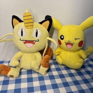 Pokemon Plush Lot WCT 8” MEOWTH & TOMY PIKACHU Winking Plush Stuffed Animal 2015 - Picture 1 of 11