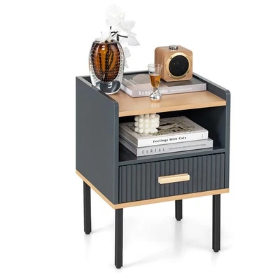 Nightstand Bedside End Table w/ Drawer & Open Shelf for Living Room Bedroom - Image 1 of 4