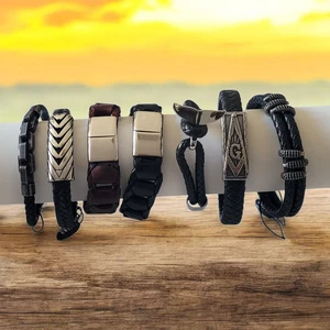 Genuine Leather Bracelet With Magnetic Clasp Leather Braided Bracelet - Picture 1 of 17