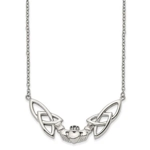 Stainless Steel Polished Claddagh 18in Necklace - Picture 1 of 4