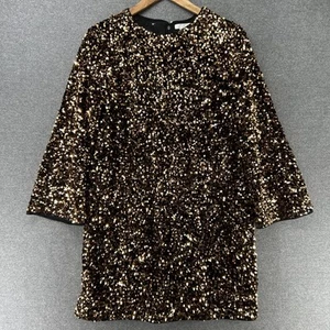 H&M Gold Sequined A-Line Short Dress Size Small Sparkly Party Mini Dress - Picture 1 of 10