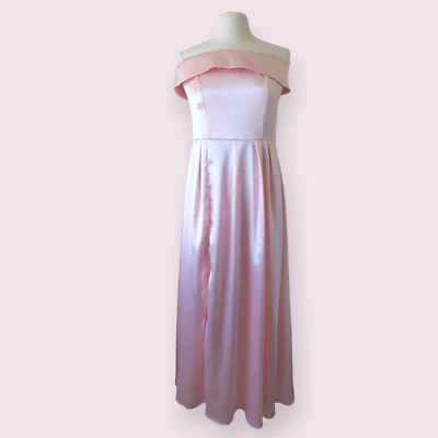 SHEIN Pink Satin Dress Size L Aurora Princess Off Shoulder Maxi Costume - Image 1 of 4