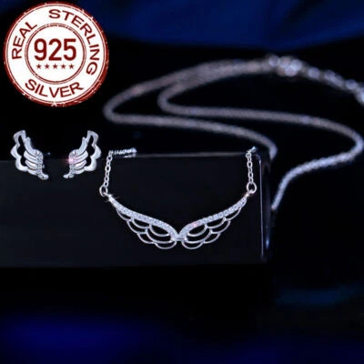 Conjunto de joyería superior de plata de ley 925 con ala de pluma de circonita cúbica Foto 1 de 4
