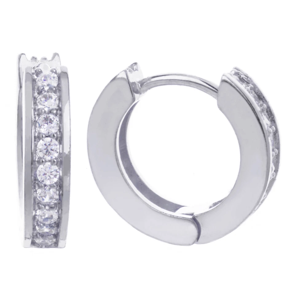 Pendientes enchapados en plata a presión con bisagras con aro Iced Huggie para hombre y mujer HE 115 S Foto 1 de 1