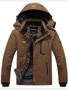 Wantdo Men's Waterproof coffee color Winter Jacket Warm Coat Ski Jacket Hooded