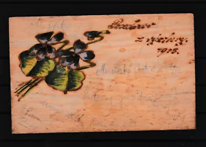 Holzkarte mit Blumenmotiv gelaufen in der Kaiserzeit ANSEHEN und LESEN - Picture 1 of 2