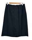 Max Mara Navy Blue Knee Length Pinstripe Virgin Wool Pencil Skirt Preppy - 10