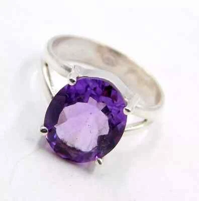 3.50 GM 925 Argento Sterling Massiccio Naturale Ametista Cut Pietra Anello 6 US - Immagine 1 di 2