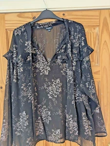sz28 black/gold chiffon style ruffle blouse by simply be - Picture 1 of 5