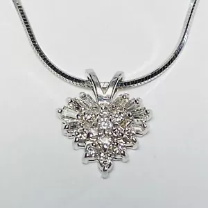 14K Weißgold 0,30ctw Diamant Herz Anhänger 16 Zoll Herringbone Kette Halskette 5,1 g - Bild 1 von 11