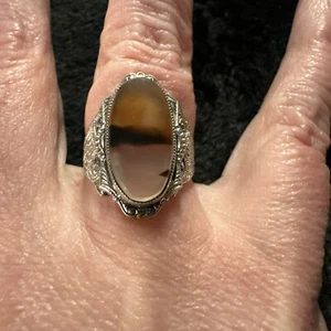 Anillo de plata esterlina Clark & Coombs vintage con piedra de ágata con bandas, talla 6 de EE. UU. - Imagen 1 de 12