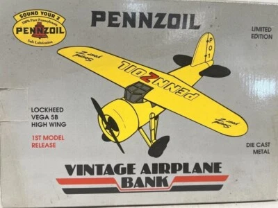SpecCast  Pennzoil Vintage Airplane Bank 1st Release 35014  Lockheed Vega - Image 1 of 3