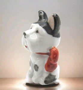 Vtg Standing Dog Schnauzer RED BOW Collectible 2 1/2" High Porcelain Figure #FR - Picture 1 of 7