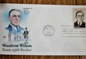 PRESIDENT WOODROW WILSON STATESMAN COLOR ARTCRAFT CACHET 1986 FDC VF UNADDR - Picture 1 of 1