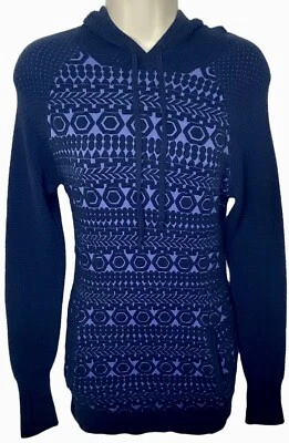 Dakini Juniors Sweatshirt Hoodie S Navy Blue Gray Geometric Print Long Sleeves - Image 1 of 4