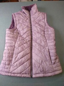 Free Country Reversible Quilted Vest Ladies M Purple Faux Fur Vacation Full Zip - Picture 1 of 15