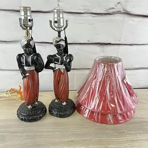 Vtg Chalkware Arabian Blackmoor Table Lamps MCM 2pc - Picture 1 of 21