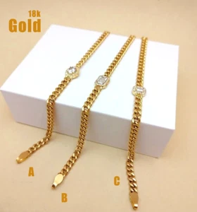18K Real 'Solid 'Yellow 'Gold 'Curb 'Link 'Chain 'Charms Womens, Bracelet. - Picture 1 of 1