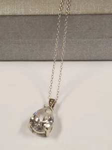 Sterling Silver 18" Chain With Large Clear Stone 4.7 Gr. - Picture 1 of 7