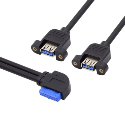 Cablecy Angled 20Pin Header to USB 3.0 Dual Ports Female Screw Mount Type Cable - Image 1 of 4
