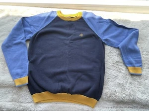 Brooks Brothers Fleece Boys Large Sweater Blue Cotton Knit Contrast Cuffs Collar - Picture 1 of 4