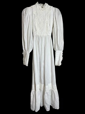Vintage 70s Candi Jones White Lace Cottagecore Maxi Dress Prairie Long Sleeve XS - Image 1 of 4