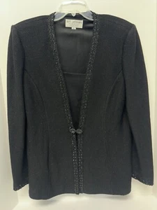 St John Evening Black Jacket Marie Gray Long Sleeve Santana Knit Jacket w/Insert - Picture 1 of 10