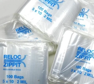 Reloc Zippit 5" x10" 2Mil Clear Bags 500 Poly RECLOSABLE Bag Squeeze Top 5x10 - Picture 1 of 8