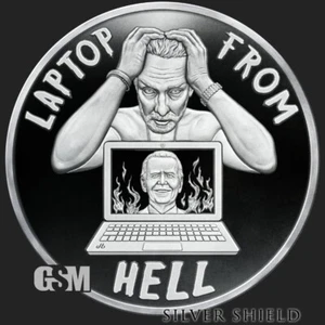 2023 1OZ Laptop From Hell Proof - Silver Shield - Biden Crimes "IN-HAND" Round - Picture 1 of 5