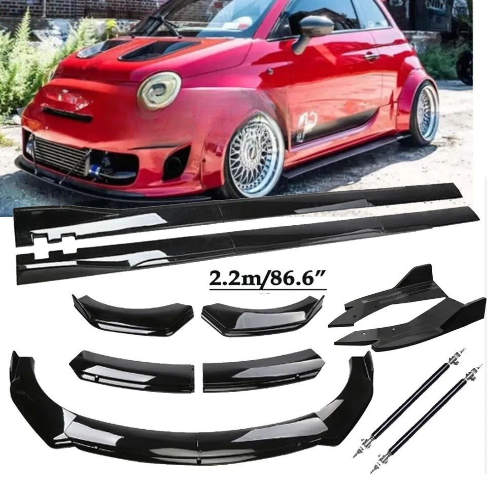 For Fiat 500 Abarth Side Skirt Rear Front Bumper Lip Spoiler Splitter Strut Rods - Imagem 1 de 4