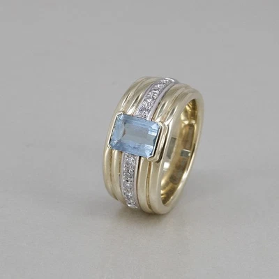RING 585/14k Gelbgold Weissgold, Aquamarin und Brillanten ca. 0,10 ct W/si - Bild 1 von 4