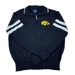 Iowa Hawkeyes Sweater Men Medium Black White Chunky Knit Pullover Quarter Zip - Picture 1 of 11