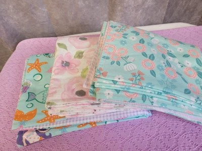 Handmade Baby Girl Flannel Blankets Pink Flowers Mermaids Set Of 3 - Image 1 of 4