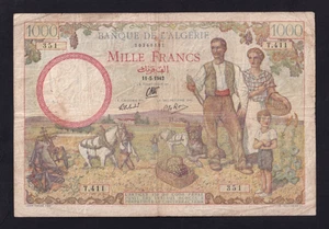 Algeria 1000 Francs 1942 P-86 VG+ - Picture 1 of 2