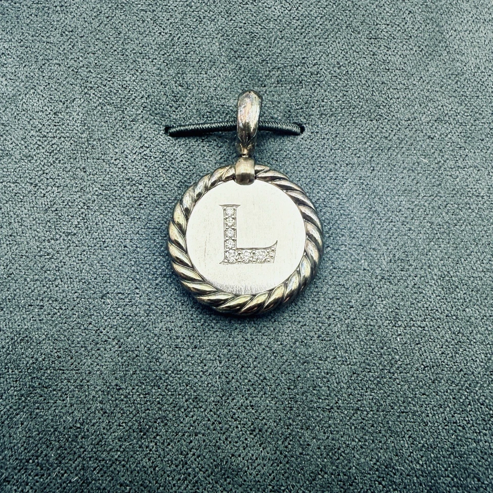 David Yurman Pavé Diamante Plata Esterlina Inicial “L” Potenciador Colgante Dije Nuevo Foto 1 de 4