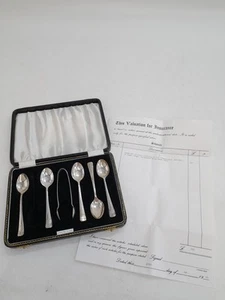 Antique Sterling Silver 5 Tea Spoons & Sugar Tongs Birmingham 1963 - Picture 1 of 6