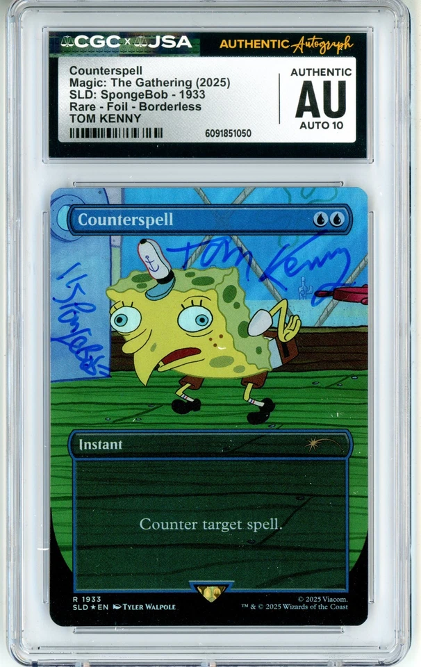 CGC Auto 10 Signed Tom Kenny Counterspell SDL Spongebob R 1933 Foil Borderless - Image 1 of 2