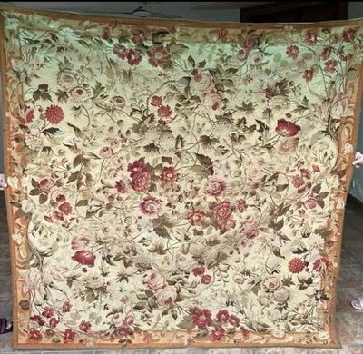 Antique 19th C French Aubusson Hand Woven Silk Floral Tapestry Carpet 185 X 190  Foto 1 de 4