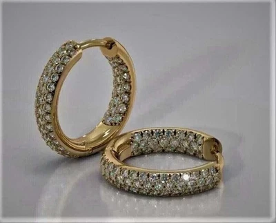 14K Yellow Gold Plated 2Ct Round Cut Lab Created Diamond Women's Hoop Earrings - Image 1 of 2