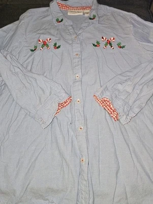 Camisa vaquera vintage de Navidad con botones para mujer talla grande 1X Candycane Gringham Foto 1 de 4