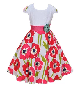 Niñas Vestido de Fiesta Blanco y Rosa Caliente Flor en 6 7 8 Años - Imagen 1 de 2