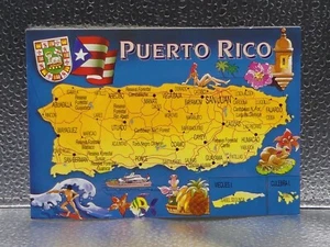 Puerto Rico Map Caribbean Sea Islands USA Travel Tourism Topographical Postcard - Picture 1 of 2