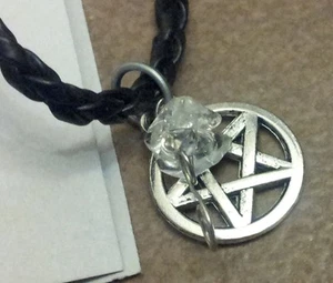 Pentacle and crystal necklace, Amulet PENTAGRAM Wicca Pagan Druid Gothic w/ info - Picture 1 of 6