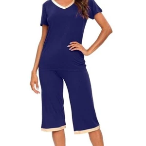 Women's Sleepwear V-neck Tops with Capri Pants Pajama Sets-2XL - Picture 1 of 9