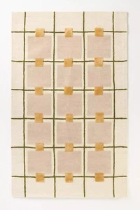 Greer Hand-Tufted Wool Area Rug | Geometric Grid with Raised Squares Designs - Picture 1 of 3
